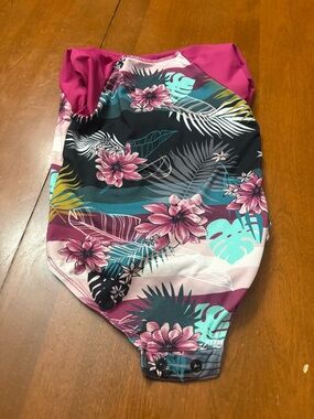 Girls Floral One-Piece Swim Suit in Magenta and Teal